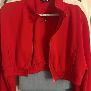 Fashion Nova Red and White Bomber Jacket